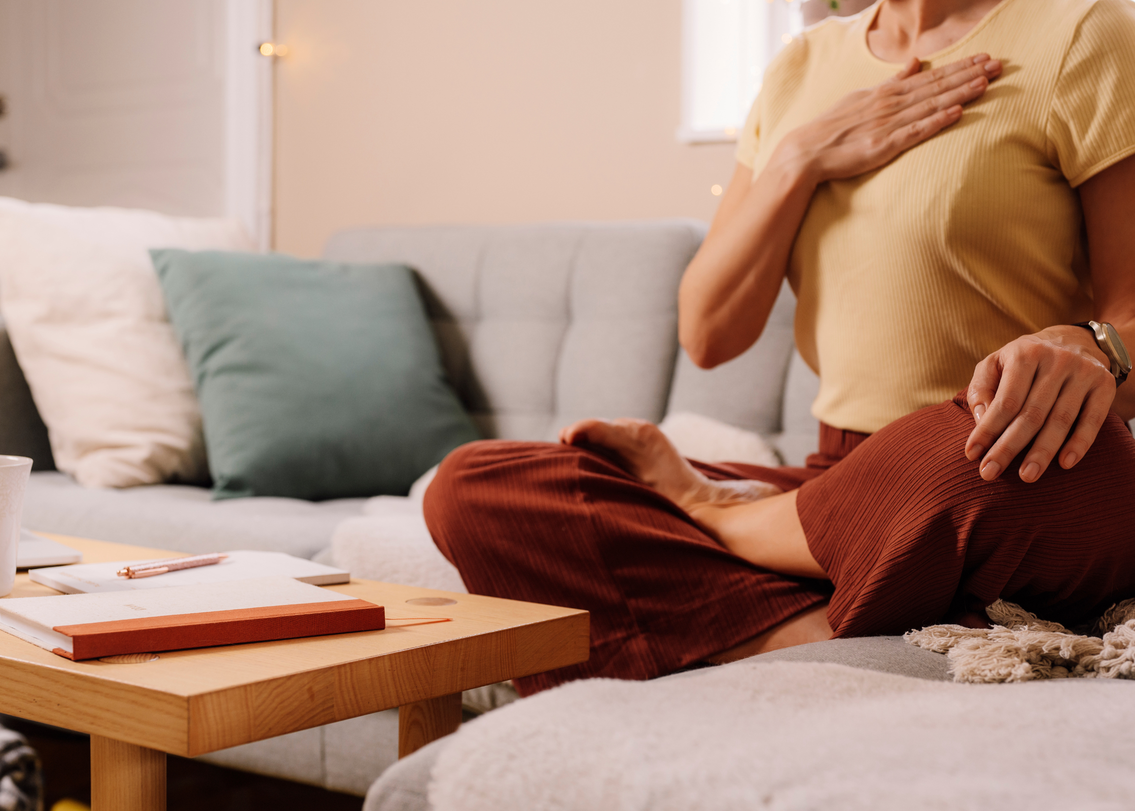 A peaceful mama practicing breathwork to transform parenting stress