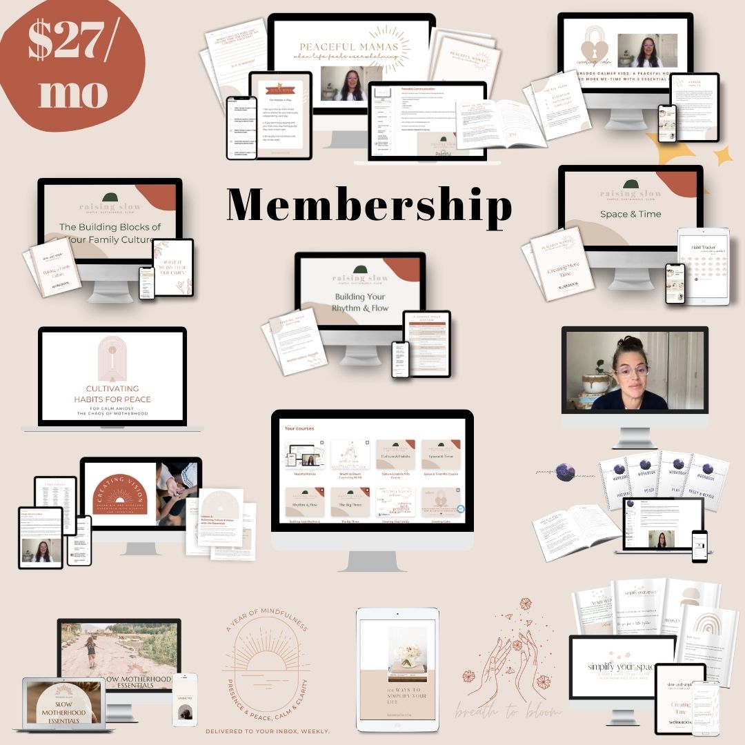 Mockup of the everything included Raising Slow Membership with price: $27/month